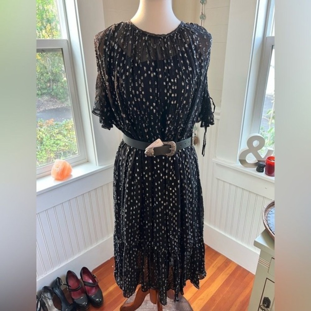 Needle & Thread Black Lurex Chiffon Midi Dress Metallic Dots Slip Included 6 - Picture 9 of 12